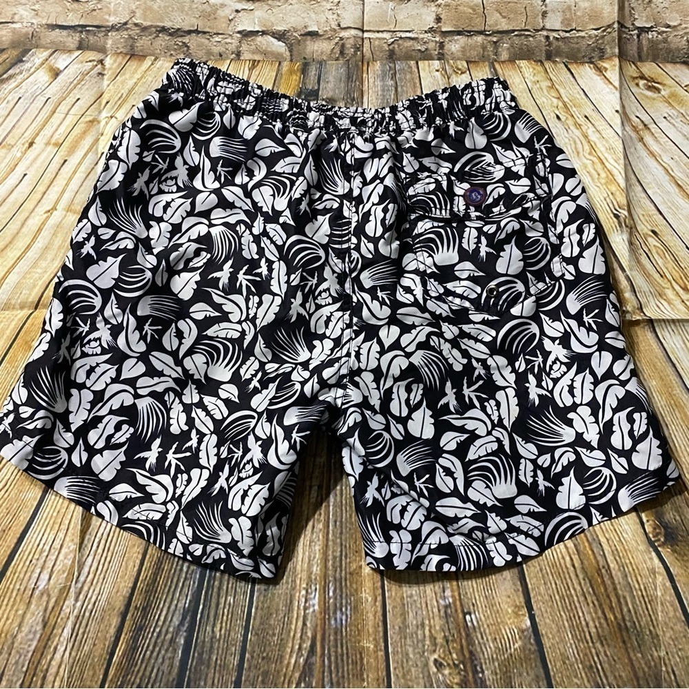 Mr Swim Black White Floral Mesh Lined Swim Trunks Shorts - Picture 2 of 4